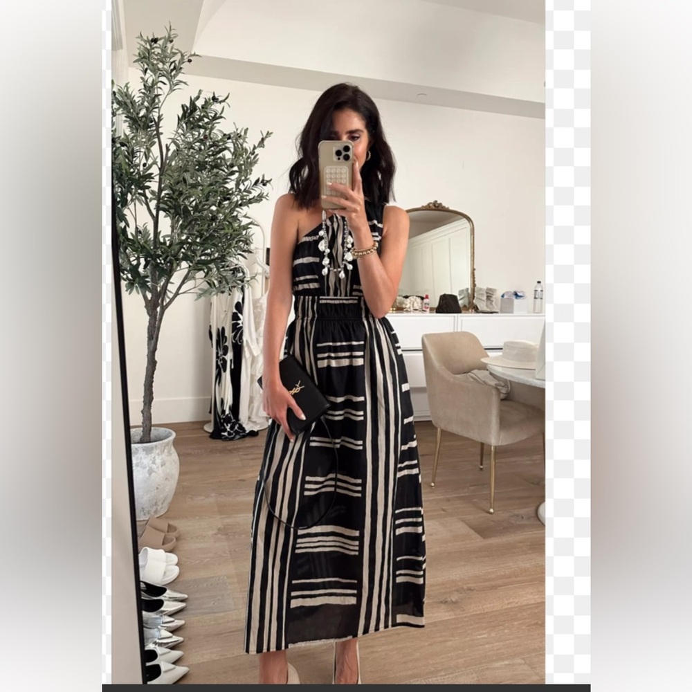 Rails Black and Cream One Shoulder Dress